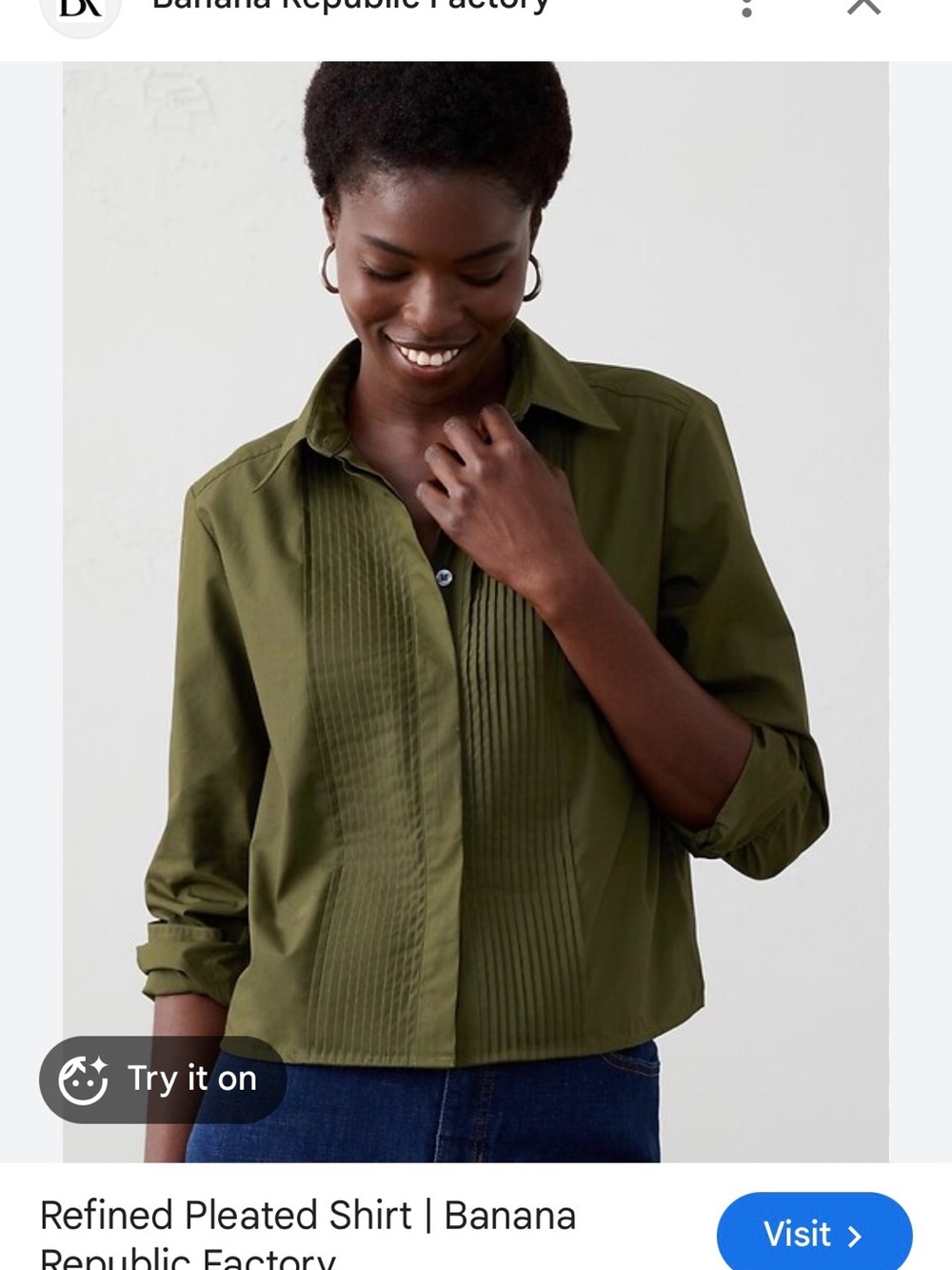 Banana Republic Olive Pintuck Button-Front Blouse